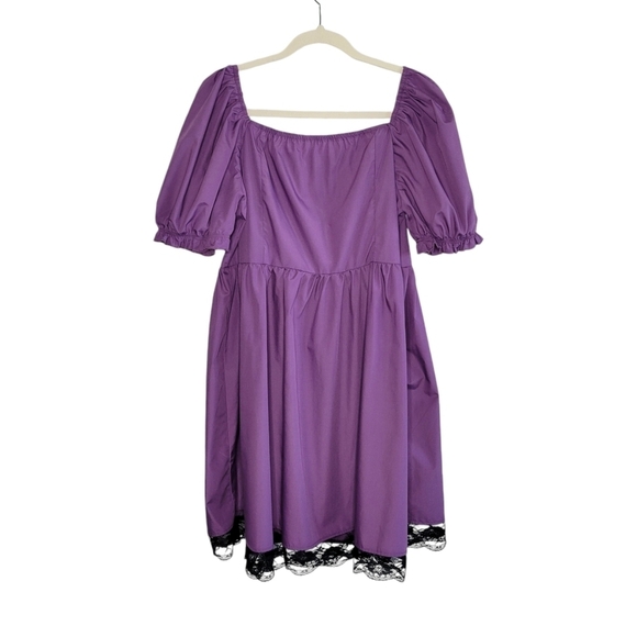 Shein Curve Women's Purple Short Sleeve Milkmaid Dress w/ Lace Trim Size 2XL - Picture 4 of 9